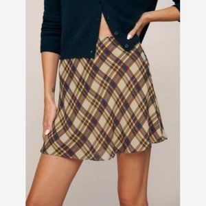 NWOT Reformation Brandy Skirt in Jonnie Brown Blue Check Mini